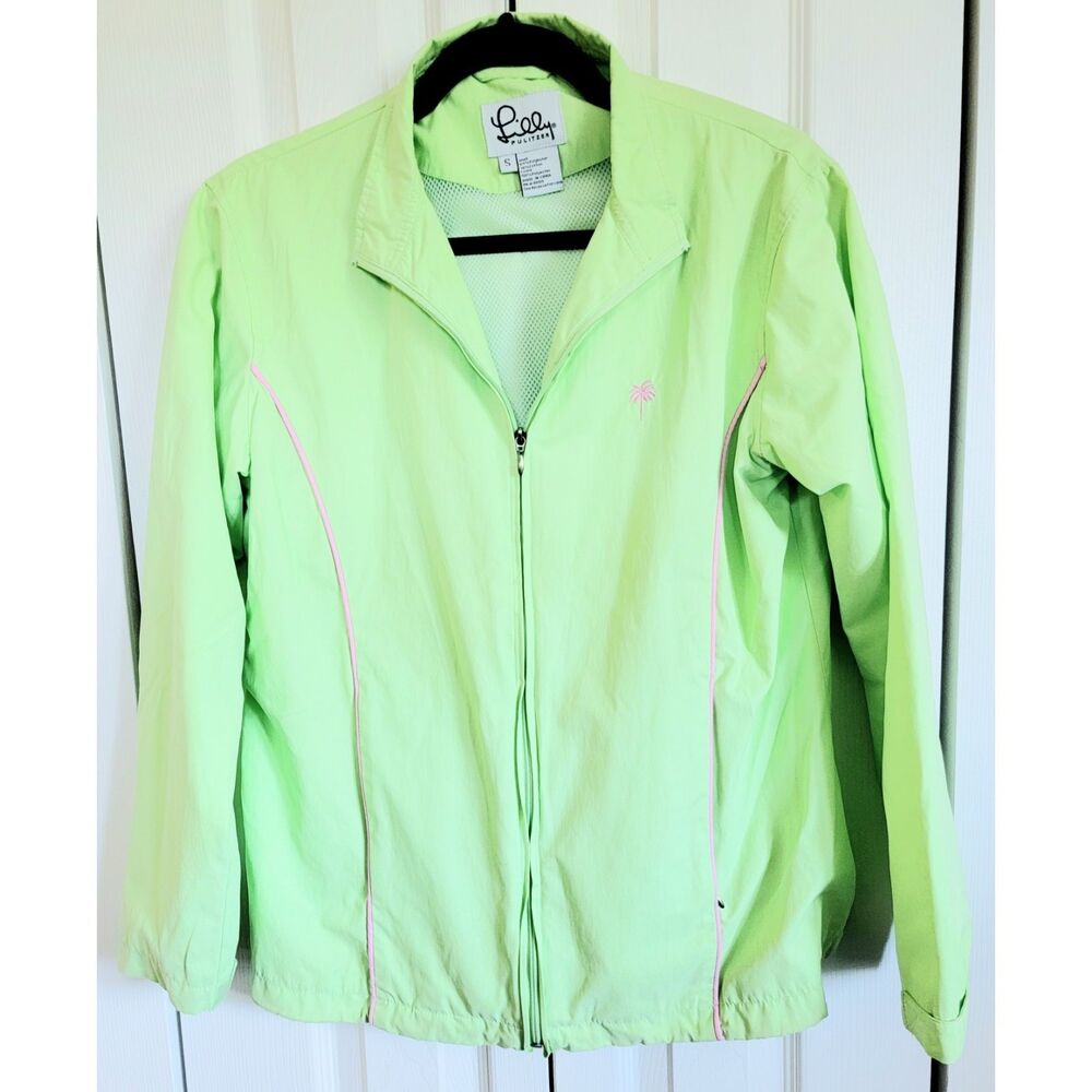 Lilly Pulitzer S Women Full Zip Windbreaker Lime Green Lightweight ZIP‎ Pckts